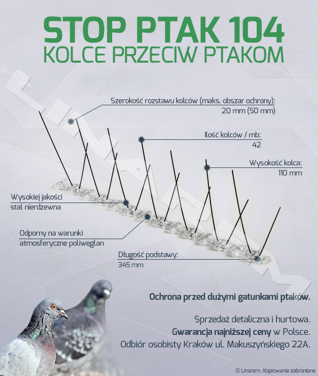 stopptak 104, stopptak hurtownia, stopptaki, stop ptakom kolce, kolce ochronne, igły na ptaki